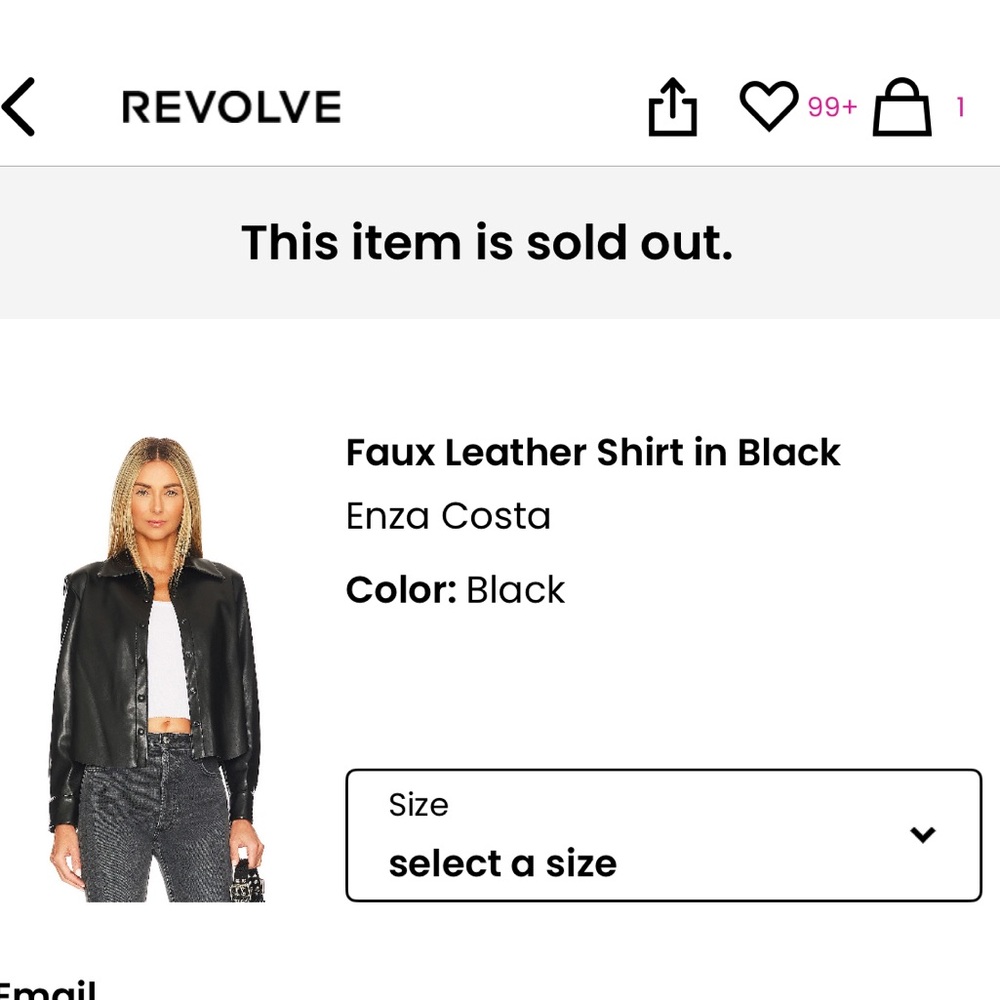 NWT S Enza Costa Black Women's Faux Leather Shirt